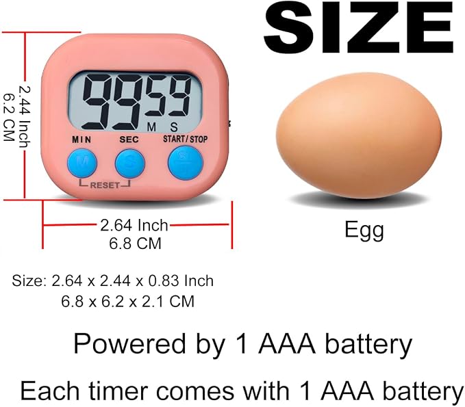 Digital Kitchen Timers, BESTWYA Electronic Timer (6, 3 Colors) | LCD Screen Big Buttons On/Off Switch Count Up and Down Function for Kitchen,Study,Work,Exercise Training,Outdoor Activities
