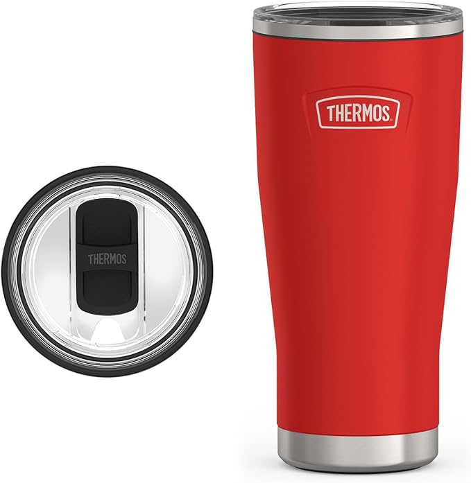 THERMOS Icon Series 24oz Stainless Steel Tumbler with Slide Lock Lid, Leakproof, Fits Cupholder, Dishwasher Safe, Griptec™ Non‑Slip Base, Keeps Drinks Hot 6 Hrs/Cold 22 Hrs, Crimson