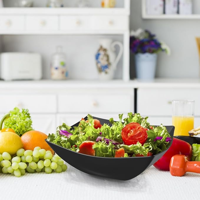 R-kay 6 Pack Square Plastic Black Serving Bowls - Black Plastic bowls 64 Oz - Salad Bowls Large Serving - Premium Heavy Duty For Weddings Catering And Birthday parties