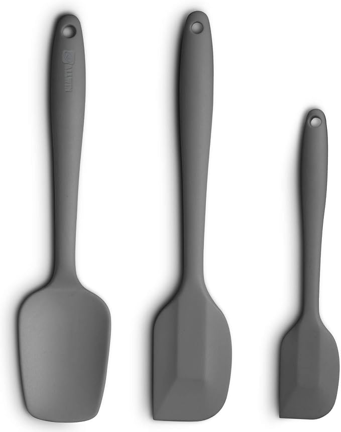 3-Piece Silicone Spatula Set, 600°F Heat Resistant, Grey | Stainless Steel Core, Silicone Rubber Spatulas for Nonstick Pans, Spatula, Spoonula and Mini Spatula for Cooking and Baking