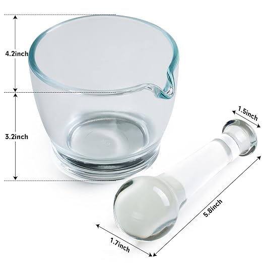 8oz Glass Mortar and Pestle Bowl, Medicine Grinder and Mixer for Pharmacy or Science Lab