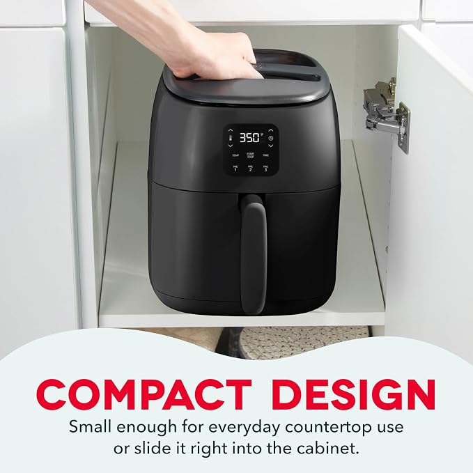 Dash Tasti-Crisp Digital Air Fryer, 2.6 Quart, Black | Small Compact Basket Style Air Fryer for One or Two People, Auto Shut Off, Adjustable Temperature, Dishwasher Safe Parts