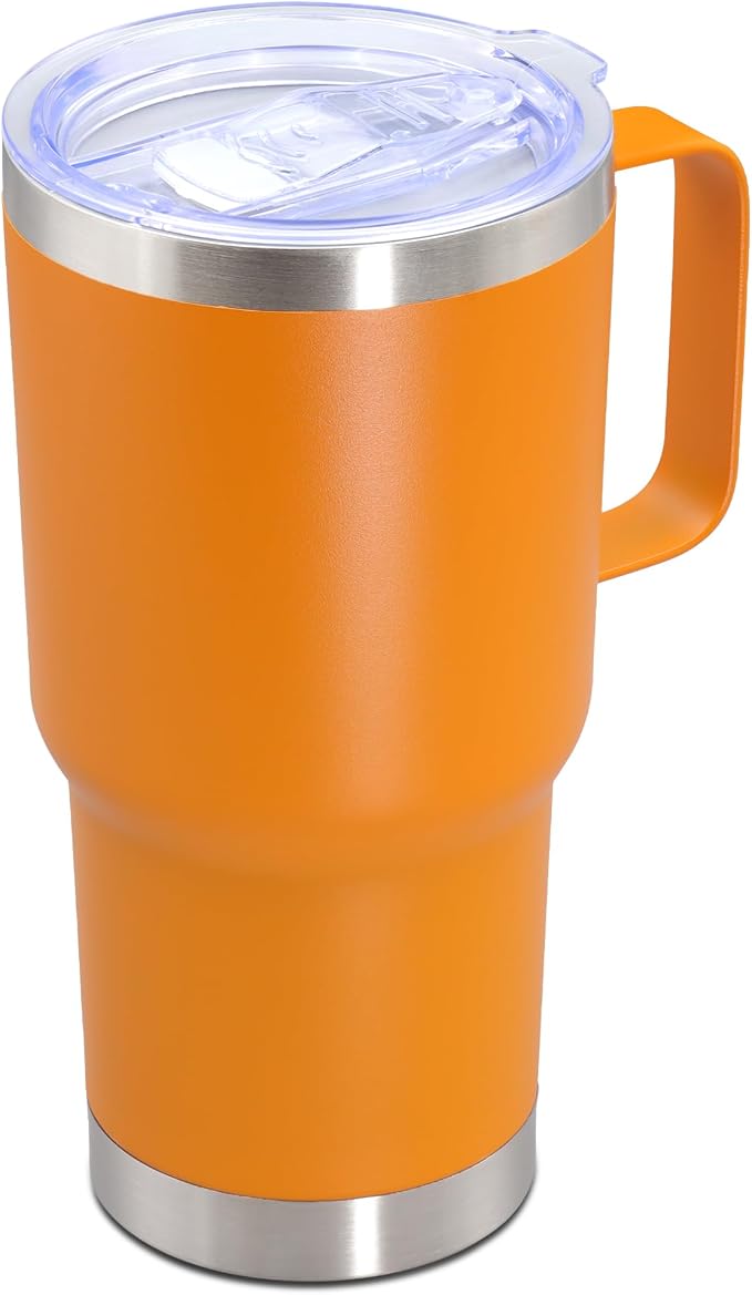 20 oz Tumbler with Handle Coffee Tumblers with Lid Travel Mug Orange 1P | 20oz Tumblers with Handle Double-Wall Insulated Vacuum Coffee Mugs Stainless Steel Tumbler with Handles&Lid Orange 1P