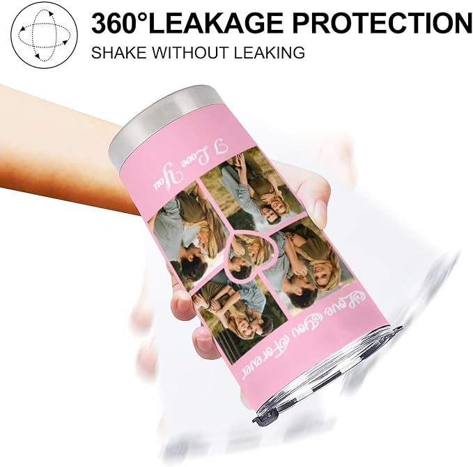 Personalized Tumbler Custom Vacuum Insulated Travel Mug Customizable Coffee Cup with Your Photos and Text Christmas Birthday Gift (Ten Photos+Text)