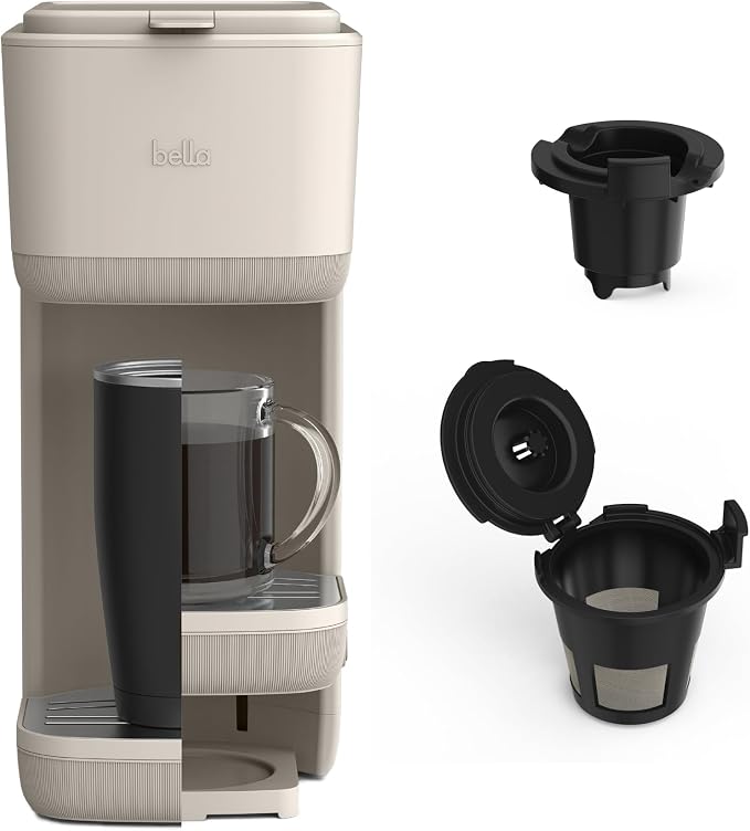 bella Single Serve Coffee Maker, K Cup & Coffee Ground Compatible, Oatmilk