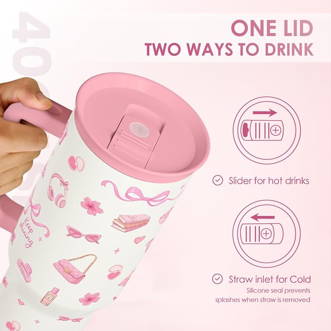 SANDJEST Women's Things 40oz Tumbler with Handle and Straw, Insulated Stainless Steel Travel Coffee Mug for Women Girls, Gift Idea for Birthday Christmas Mothers Day