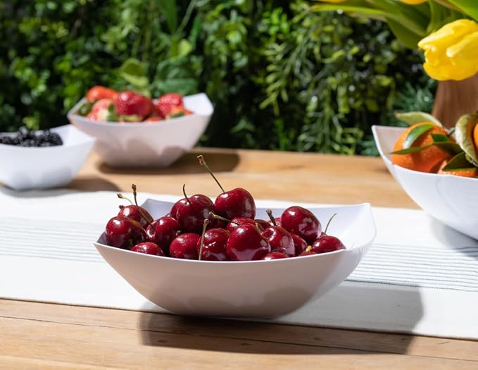 34 Pack Disposable White Plastic Party Bowls, Glitter Gold Serving Bowls | Square Design. Disposable Party Tableware. Salad, Fruit & Candy Use. Candy Buffet Containers. Clear Plastic.
