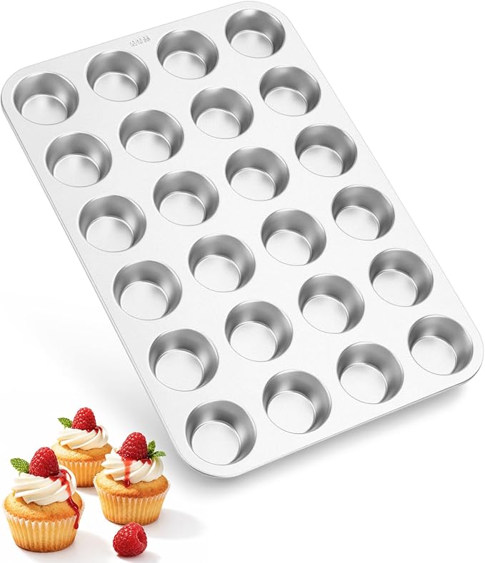 TeamFar Mini Muffin Pan, Stainless Steel 24-Cup Muffin Tin for Baking- 1PC | Small Cupcake Pan Tray for Egg Bites Mini Cakes Quiches, Brunches Parties Birthday Treats, Healthy & Sturdy, Dishwasher Safe
