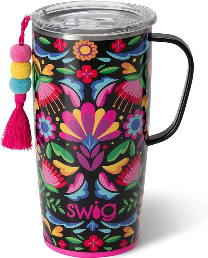 Swig Life Stainless Steel 22oz Travel Mug, Insulated Tumbler with Handle and Lid, Cup Holder Friendly, Dishwasher Safe, Caliente | Triple Insulated Stainless Steel - Handle & Lid Included - Keeps Coffee Hot or Cold - Cup Holder Friendly