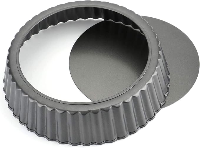 Tosnail 2 Pack Deep Tart Pan, 9.5" x 2" Quiche Pie Pan with Removable Loose Bottom, Fluted Baking Pan