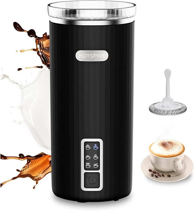 HOTSPIRE Milk Frother and Steamer, 6-in-1 Electric Milk Frother, Automatic Hot & Cold Foam Maker, Stainless Steel Nonstick Interior, 8.5oz, for Latte, Cappuccino