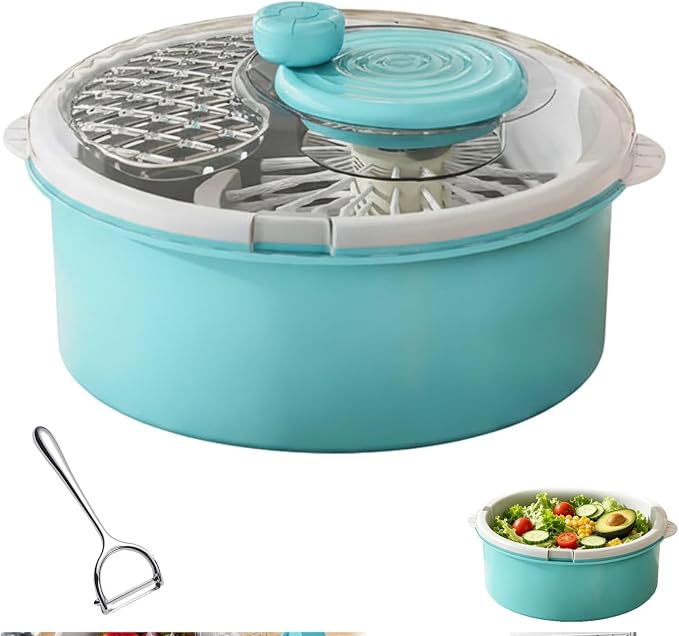 Salad Spinner and Produce Washer, Electric Fruit Cleaner Spinner，Blue-Manual | Fruit Cleaner Bowl with Non-Slip Base, Multifunctional Vegetable Dryer for Washing, Prepping Fruits & Vegetables