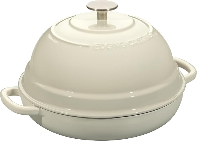 EDGING CASTING Enameled Cast Iron Dutch Oven Pot with Lid, Round Bread Oven for Homemade Sourdough Bread Baking, 6 Quart, White