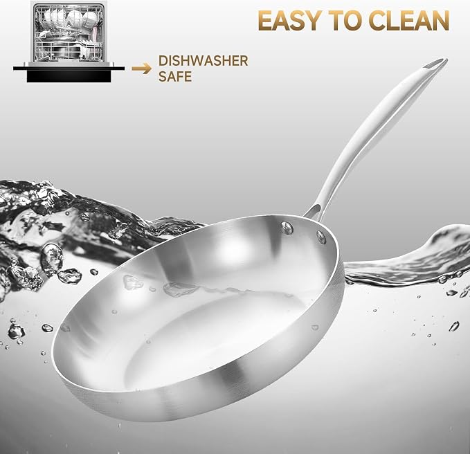 LOLYKITCH 8.5 Inch Small Frying Pan | Tri-Ply Stainless Steel Skillet | Fast & Even Heating | Stay-Cool Detachable Handle | Dishwasher and Oven Safe | Induction Ready | For Modern Home Kitchens