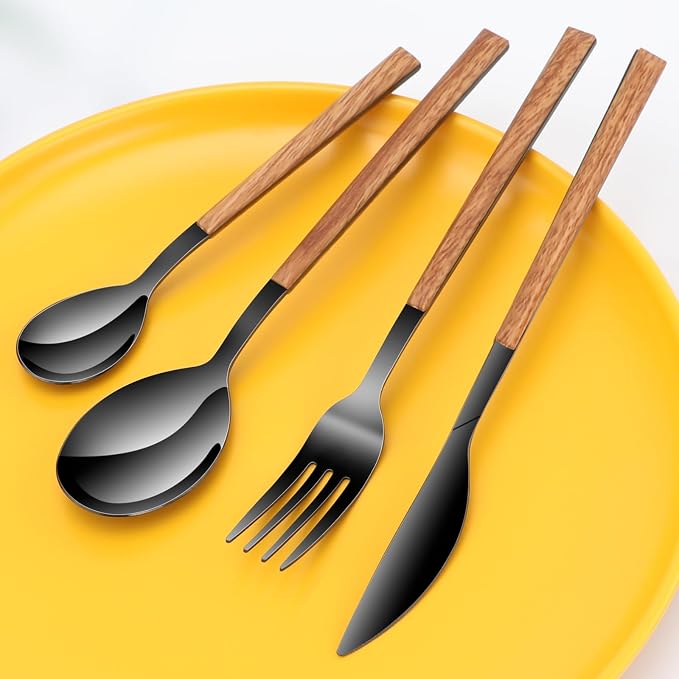 Black Dining Stainless Steel Flatware Serving Sets for 4,Dishwasher Safe | Cutlery Utensils Set Include Knives/Forks/Spoons Service for 4, Mirror Polished , for Home, Restaurant, Wedding