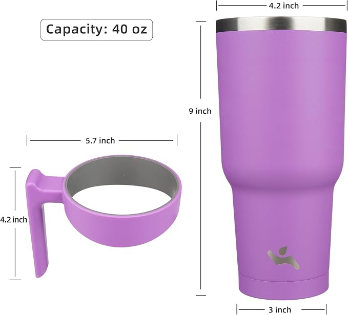Konokyo 40 oz Tumbler with Handle and Straw, Insulated Travel Mug | Lavender; BPA-free, leak-proof tumbler with 2 lids, 2 straws, cup holder fit for coffee, office, travel & daily use