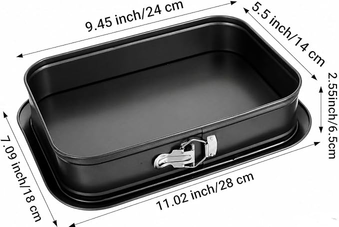 Rectangular Springform Cake Pan 11.02"x7.09"x2.55" - Leakproof Non-Stick Carbon Steel Cheesecake Pan with Removable Bottom Baking Pan for Cakes, Brownies, Lasagna & More