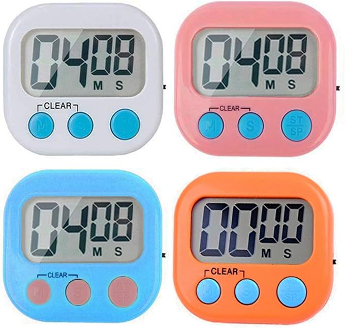 Digital Kitchen Timer, Big Display Screen, Loud Alarm, Strong Magnetic Backing Stand, Cooking Baking Kids Classroom Teacher Game Timers, Minute Seconds Count Up Countdown and Simple Operation(4 Pack)