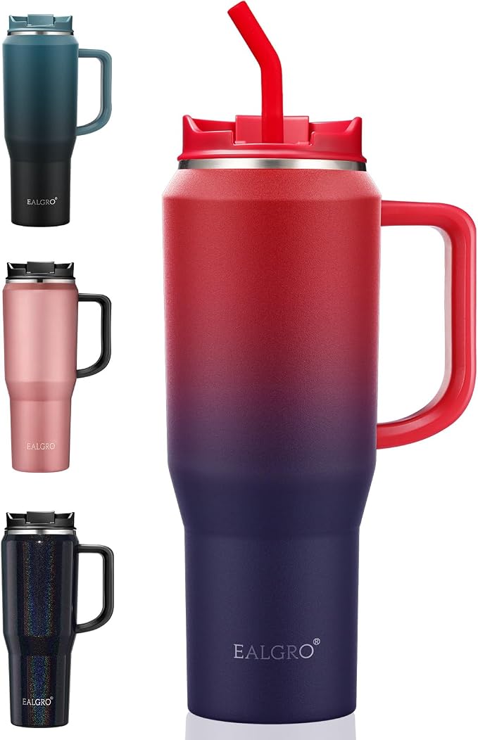EALGRO 40 oz Tumbler with Handle, Insulated Tumblers with Lid and Straw | Leakproof Large Metal Sports Water Bottle Jug, Stainless Steel Travel Coffee Mug, Double Wall Thermal Cup, Dark Rainbow