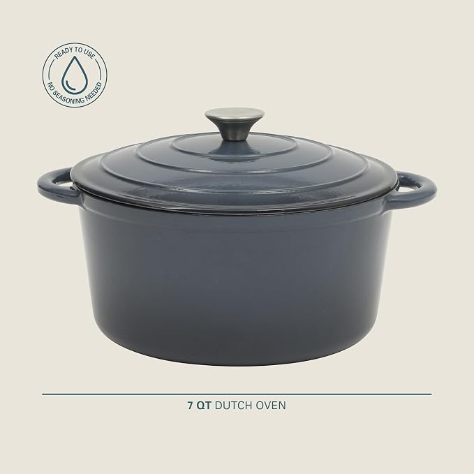 Gibson Home Addlestone 7 Qt Enameled Cast Iron Dutch Oven Pot with Lid – Round, Oven Safe to 500°F, Ideal for Bread Baking & Stews - Gradient Navy Blue
