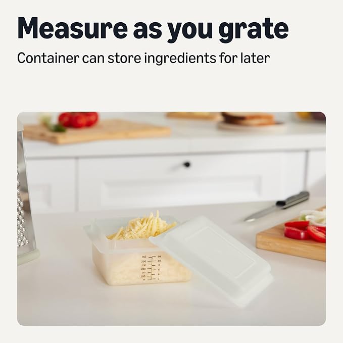 Amazon Basics 4-Sided Cheese Grater with Measurement Container, Stainless Steel, Dishwasher-Safe