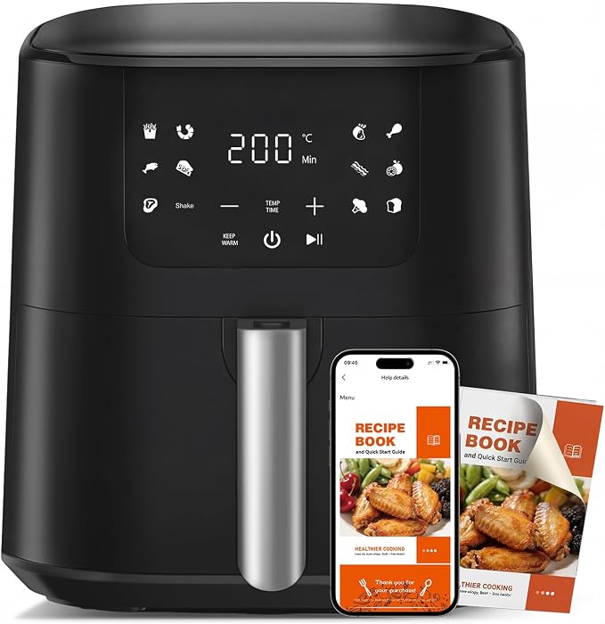 Qido Air Fryer, 5.28 QT Square Airfryer, 400°F Fast Heating Air Fryers Oven with One-Touch Presets, Auto-Off, Dishwasher-Safe Nonstick Basket, Multiple 8 in 1 Function, Black