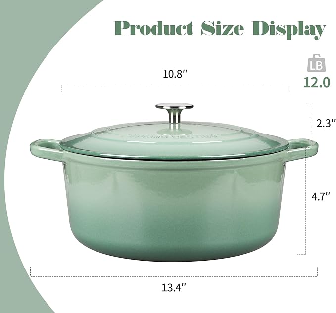 EDGING CASTING Enameled Cast Iron Dutch Oven Pot With Lid, 5.5 Quart, for Bread Baking, Cooking, Sage Green