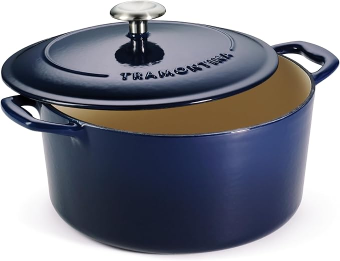Tramontina Bestow Enameled Cast Iron 5.5-Qt Round Dutch Oven Pot with Lid | Great for Braising, Roasting and Bread Baking - Blue