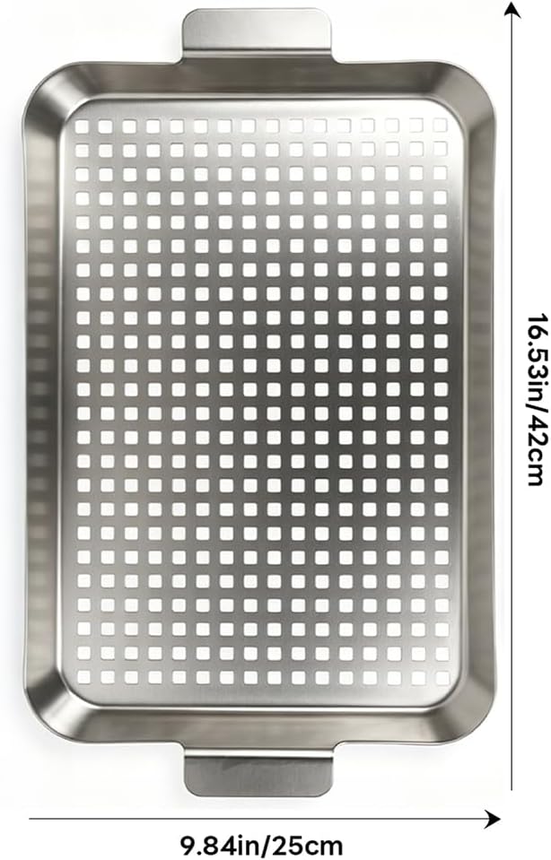 2PCS Grill pan, BBQ Grill Topper for Outdoor Grill with Hole, Stainless Steel, suitable for picnicking, camping, yard (2 pieces)