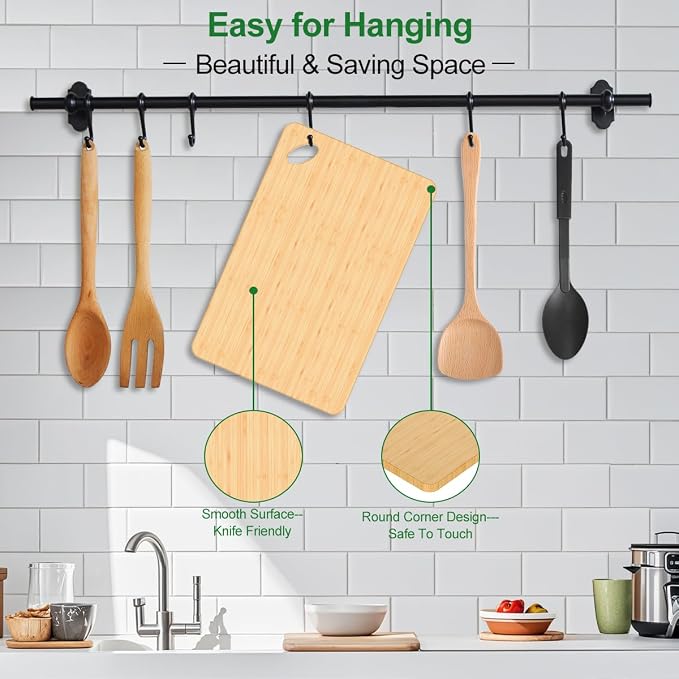 Viretang Bamboo Cutting Board for Kitchen, 15.3* 8.7'', Large Size, Natural | Wooden Chopping Board for Serving & Meat & Vegetable, Lightweight, Durable, Knife Friendly, Hang Hole for Easy Storage, Clean