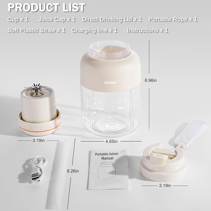 Portable Smoothie Blender for Smoothies & Shakes 46oz 1400ML USB Charging Cordless Powerful Blades Blending Portable Juice Cup Blender for Small Ice Fruit Vegetable Crush Kitchen Gym Outdoor