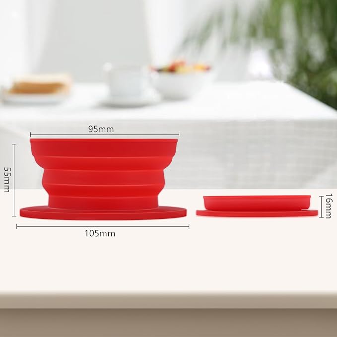 Paperless Collapsible Pour over Coffee Filter - Small Camping Coffee Maker with Reusable Metal Coffee Filter - Single Serve Travel Coffee Dripper, 300ml Capacity (Red)
