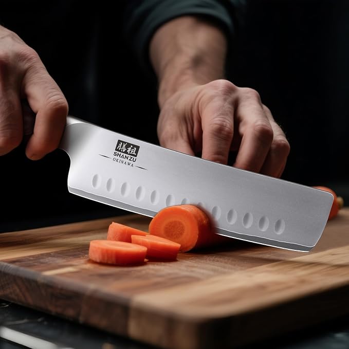 SHAN ZU 7 In Nakiri Knife, 10Cr15MoV High Carbon Stainless Steel Chef Knife | Japanese Professional Sharp Multipurpose Asian Kitchen Vegetable Cleaver Chopping Knife with Ergonomic Pakkawood Handle