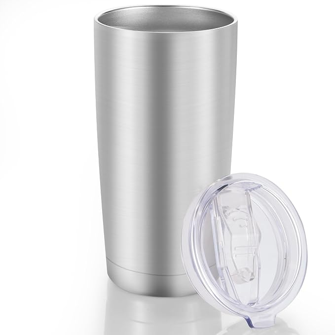 20 oz Tumbler Stainless Steel Tumblers with Lid Double Wall Vacuum Insulated Coffee Mug 20oz Powder Coated Cup for Hot and Cold Drinks, Stainless, 1 pack | Stainless, 20oz Insulated Coffee Mug, Double Wall Vacuum, Powder Coated Cup, for Hot and Cold Dr...