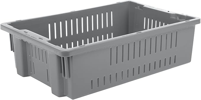 Hudson Exchange 20 x 13 x 5.6" (4 Pack, 4.5 Gallon) Agricultural Nest and Stack Vented Crate Handled Storage Container Tote, Gray