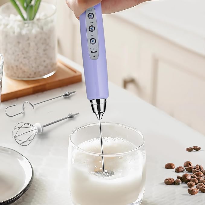 Sakgos Milk Frother Handheld Rechargeable - Electric Whisk 3 Speed Adjustable, Coffee Frother Wand with 3 Stainless Whisks, Electric Foam Maker, Drink Mixer Blender for Latte Cappuccino Matcha Egg