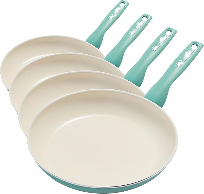 GreenPan Rio Healthy Ceramic Nonstick 10" Frying Pan Skillet, PFAS-Free, Dishwasher Safe, Turquoise (Pack of 4)