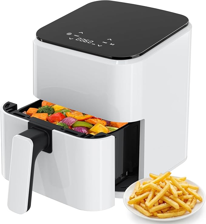 Compact Digital Air Fryer 3 Qt, Small Airfryer with Nonstick Plate, Dishwasher Safe Basket, Auto Shutoff, Simple Touchscreen, Quick Meals for Small Spaces