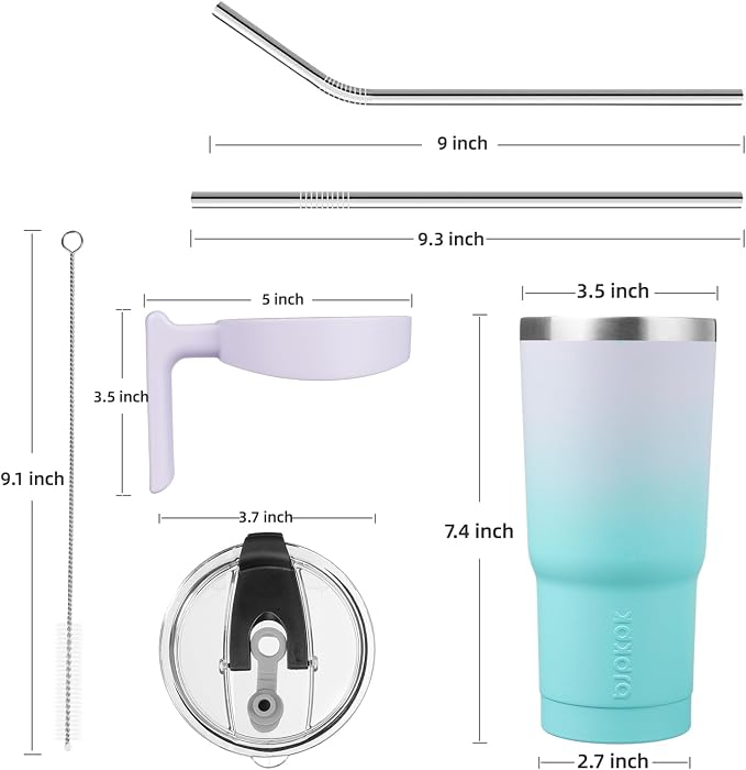 BJPKPK 20 oz Tumbler with Handle & Straw, Insulated Stainless Steel Mug | Double Wall Vacuum, Keeps Hot/Cold, Thermal Cup, BPA Free, Dishwasher Safe, Cupholder Fit, Coffee & Travel, Lavender Green