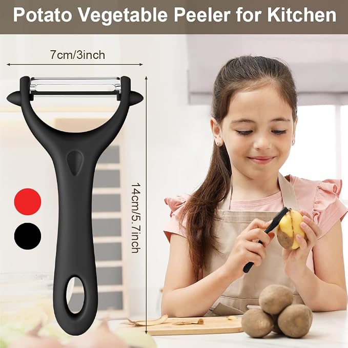 AUAUY 2Pcs Potato Peeler, Y-Shaped Swivel Vegetable Peeler, Black+Red | Fruit Peeler for Kitchen, Non-Slip Y Peeler, Ergonomic Handle Sharp Blade Stainless Steel Peeler, Veggie Peelers for Kitchen