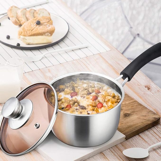 TeamFar Saucepan with Lid, 2 qt Sauce Cooking Pot Milk Pan Stainless Steel | Professional with Long Heatproof Handle for Home Kitchen Restaurant, Healthy & Non Toxic, Multi-use & Dishwasher Safe