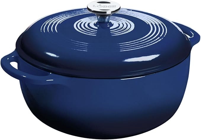 Lodge Essential Enamel Cast Iron Dutch Oven 6 Quarts - Perfect for Bread Baking, Braising, Marinating & Slow Cooking, Features Moisture-Sealing Lid & Dual Handles, Kitchen Essentials, Indigo