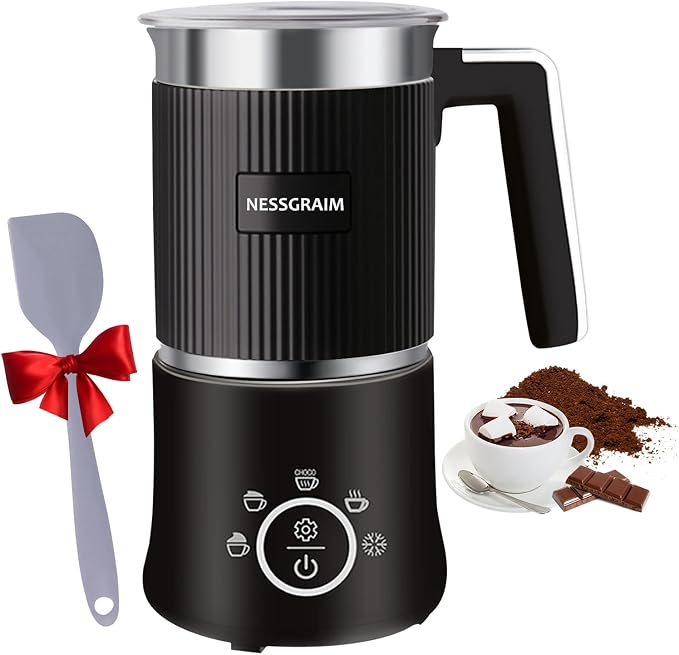 5-in-1 Electric Milk Frother, Automatic Milk Frother & Steamer for Hot & Cold Foam, Large Capacity Milk Warmer for Latte Cappuccino, Hot Chocolate Maker, Dishwasher Safe (Black)