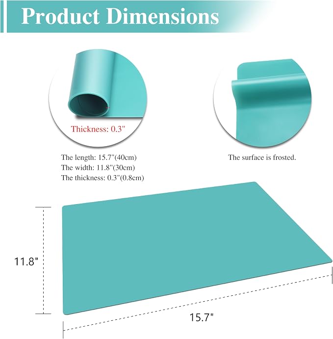 Silicone Mats, 2Pcs 15.7"x 11.8"x 0.03" Green Silicone Table Mat | Silicone Placemats for Baking, Kitchen Counter, Jewelry