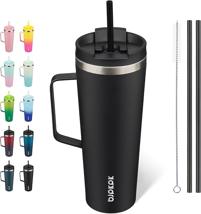 BJPKPK 26oz Insulated Tumbler with Handle, Lid & Straw, Stainless Steel | Double Wall Vacuum Insulated Coffee Travel Mug - Keeps Cold & Hot, BPA Free, Cupholder Fit for Office, Gym & Travel