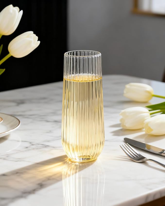 Ciaell 48 Pack Plastic Champagne Flutes for Weddings Birthdays | 9 oz Clear Ribbed Mimosa Glasses, Heavy Duty Plastic, Champagne Wine Mimosas Cocktails for Parties Catering Bars