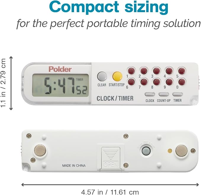 Polder Combination Clock, Timer and Stopwatch with Large, Easy-to-Read Digital Display, White