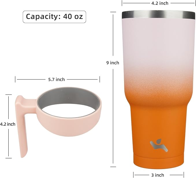Konokyo 40 oz Tumbler with Handle and Straw, Insulated Travel Mug | Coral; BPA-free, leak-proof tumbler with 2 lids, 2 straws, cup holder fit for coffee, office, travel & daily use
