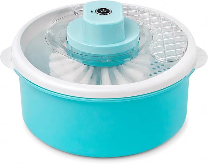 Electric Salad Spinner and Produce Washer with Non-Slip Base (Blue) | One bowl for rinsing and removing excess water, suited to lettuce, fruit, vegetables, salads, and everyday meal preparation