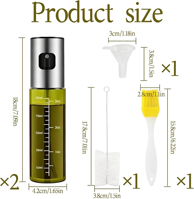 2 Pcs Oil Sprayer For Cooking,Olive Oil Sprayer | Light-Proof 100ml Food Oil Dispenser For Kitchen,For Kitchen Gadgets, Air Fryer,Salad, Frying,Bbq